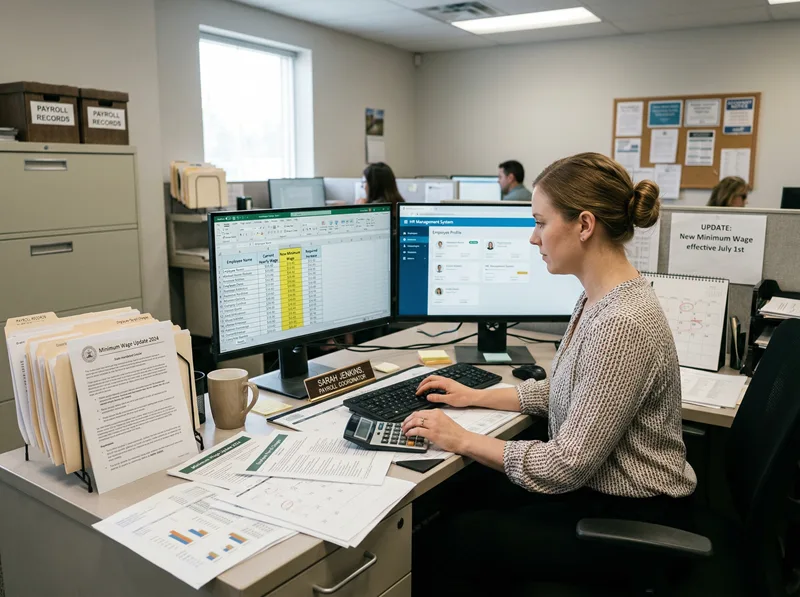 Office administrator managing payroll and tax records