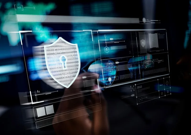 Cyber security shield protecting financial data