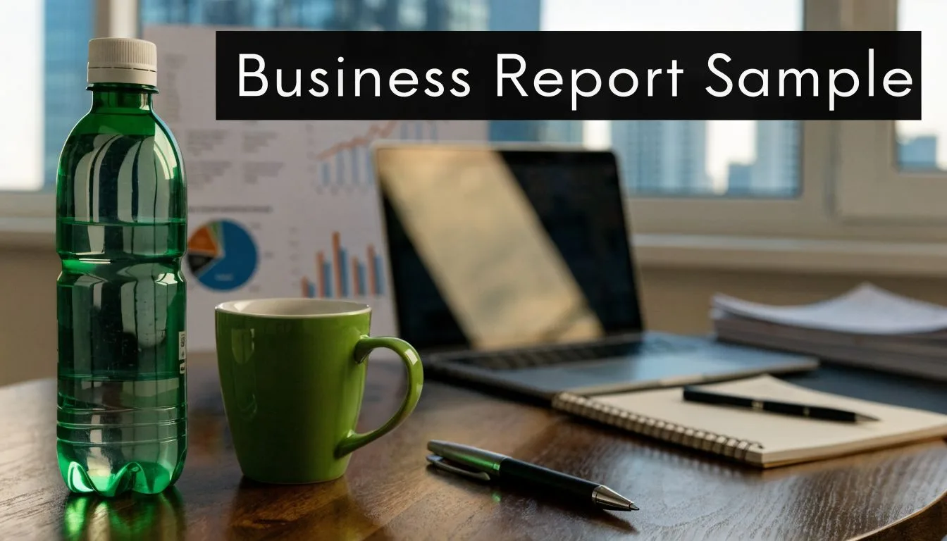 Business report sample with office desk setup